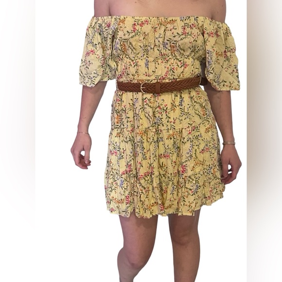 **🌼 NEW 5th & Love Yellow Floral Boho Baby Doll Mini Dress w/ Belt 🌼** - Picture 8 of 11